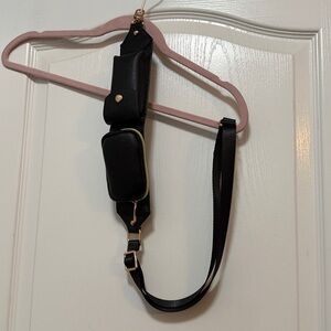 Faux leather black adjustable cellular phone utility strap
